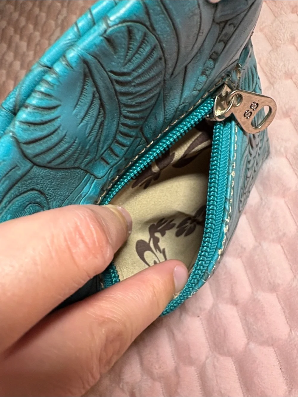 Y2K Western Turquoise Cross Tooled Leather Bag w/ Chain